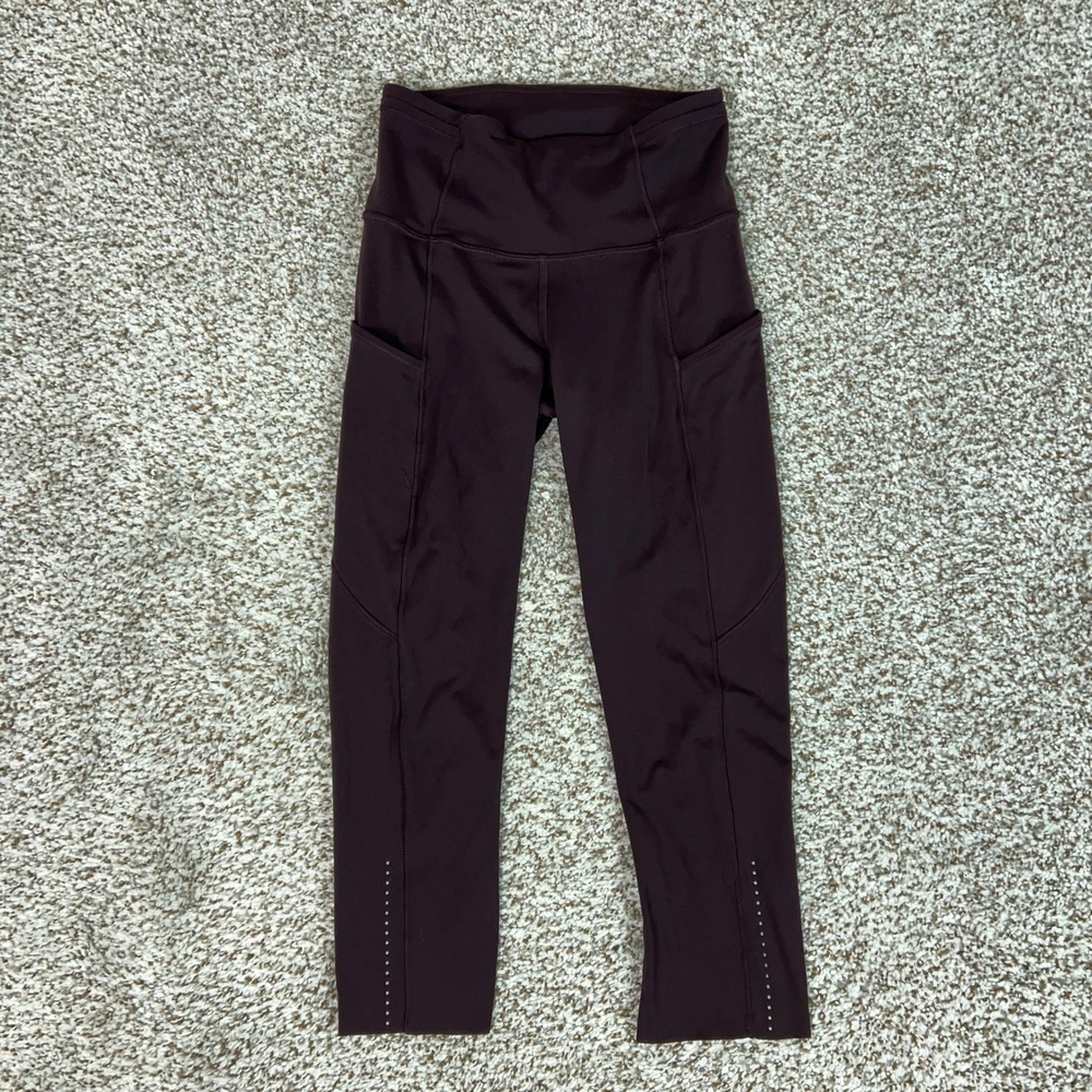 Lululemon Leggings Womens 2 Red Brown Running Leggings Fast Free Crop Yoga Gym